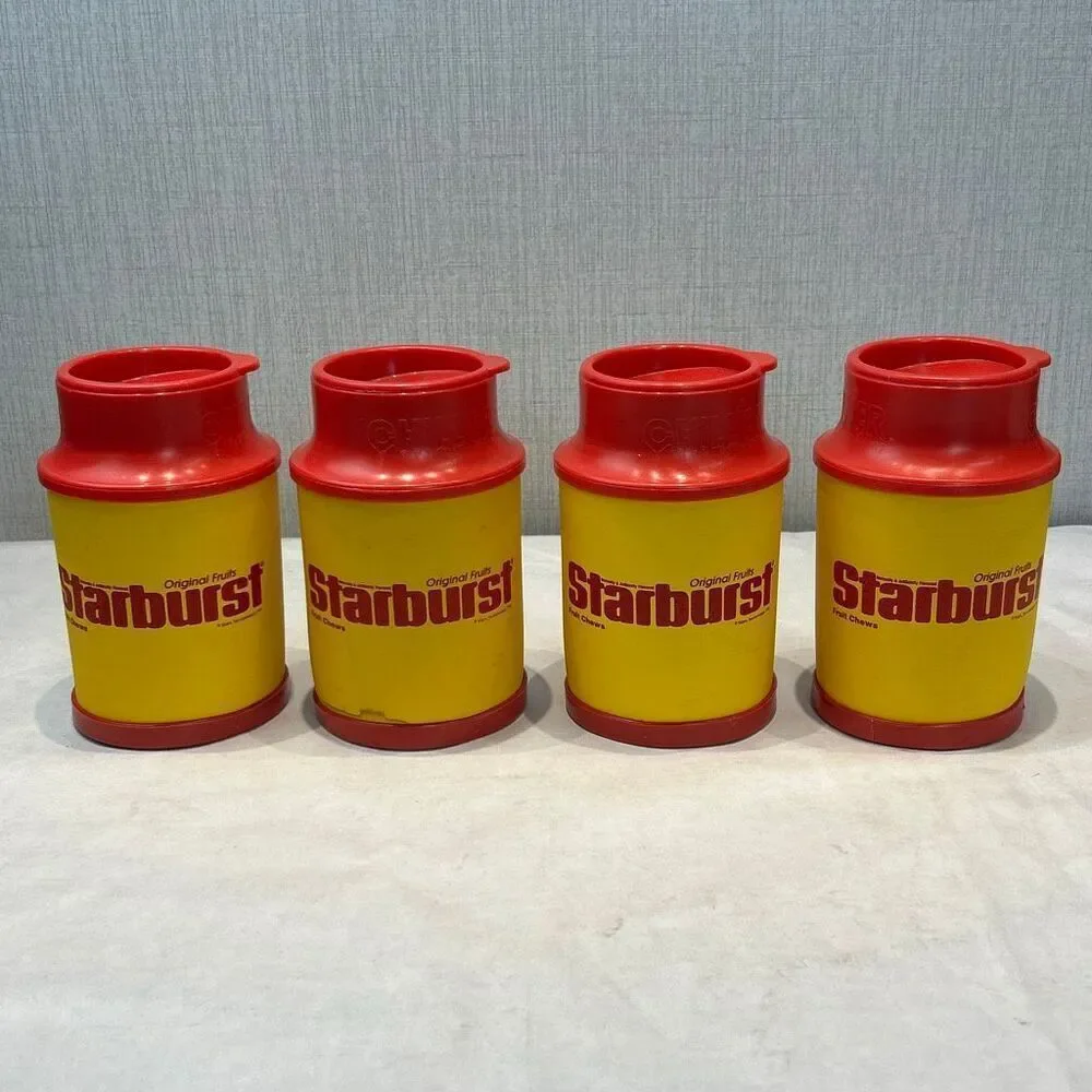 Vtg Starburst Chiller Can Cooler Koozie with Lid Set of 4 Retro 1993 Foam Plasti